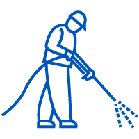 An illustration of a contractor spraying a roof coating product.