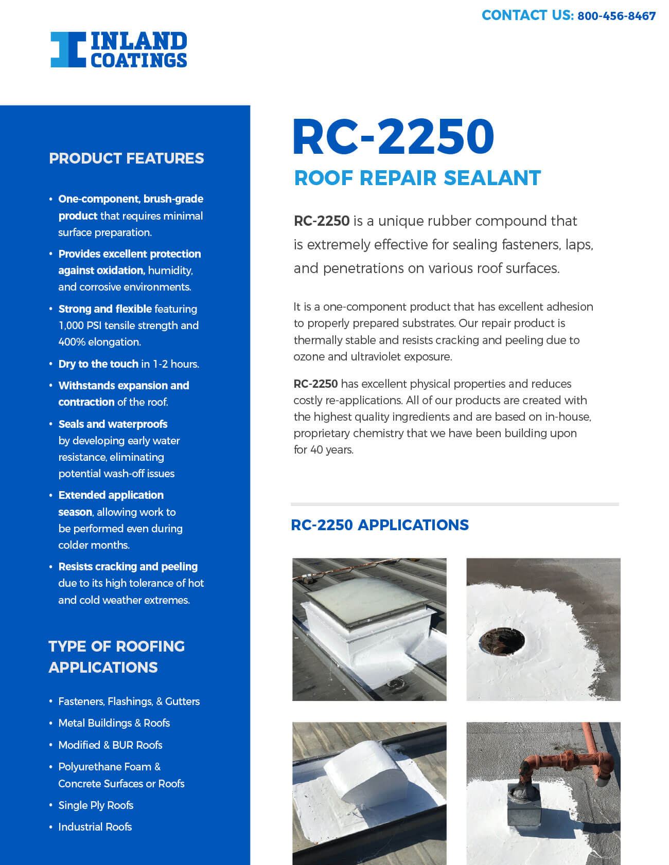 A photo preview of the Inland Coatings RC-2250 product brochure available upon request.