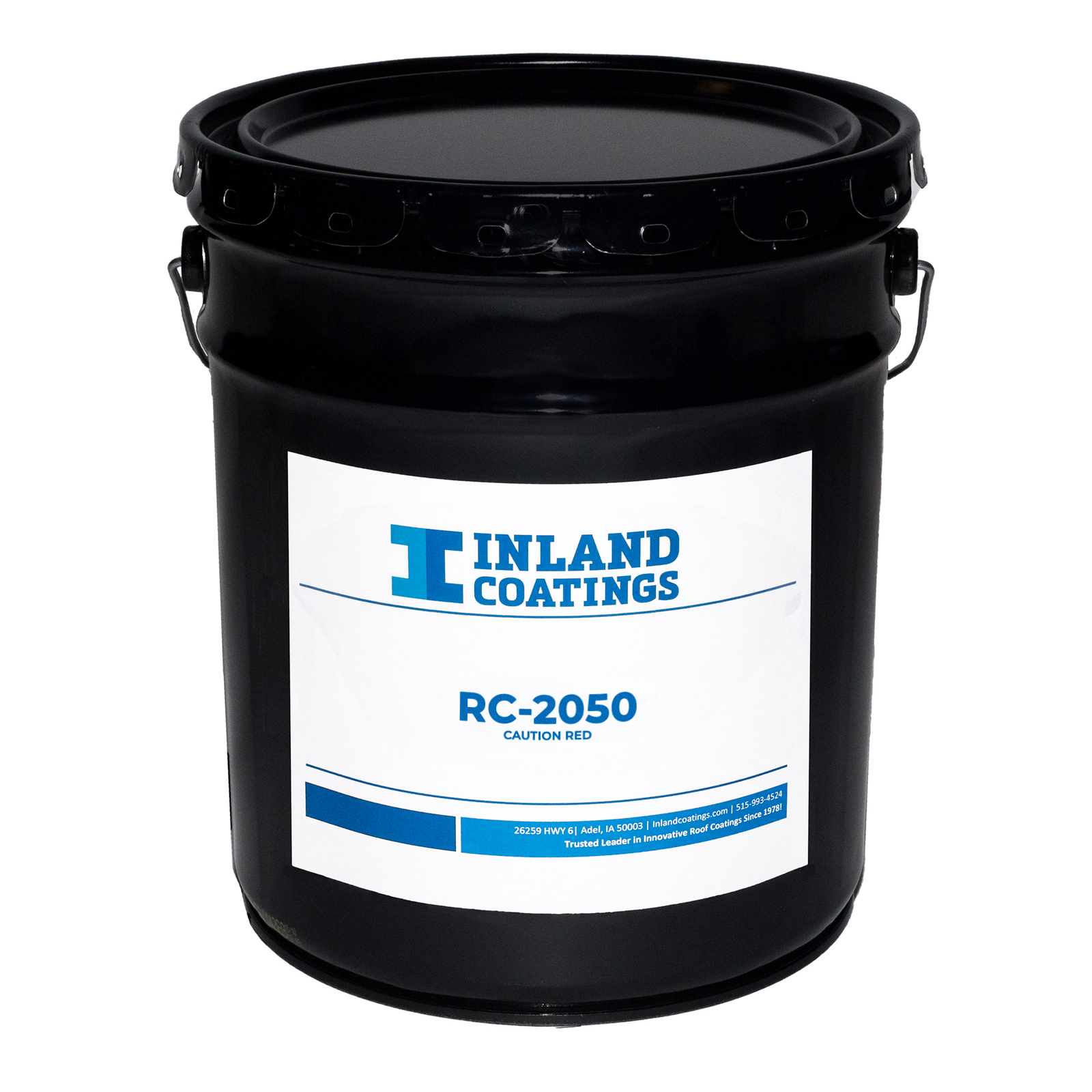 A bucket of Inland's RC-2050 Caution Red Coating