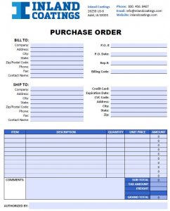 Inland Coatings Purchase Order form