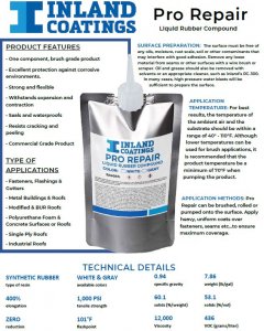 Pro Repair Liquid Rubber Compound product info sheet