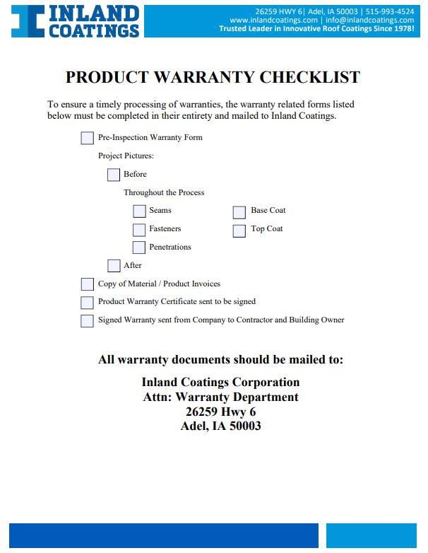 Product Warranty Checklist