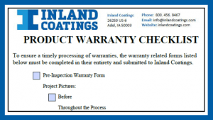 Product warranty checklist for Inland Coatings