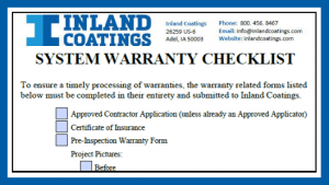 System warranty checklist for Inland Coatings